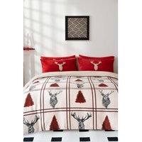 Stag Teddy Fleece Duvet Cover Set - Red / Double