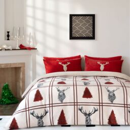 Stag Teddy Fleece Duvet Cover Set - Red / Double - thumbnail 3