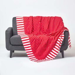 Cotton Polka Dots and Stripes Throw - Red - thumbnail 2
