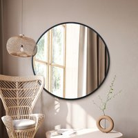 "The Fenestra - Black Edged Circular Modern Wall Mirror 43"" - Black"