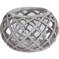 Elegant Design Round Ceramic Lattice Hurricane Lantern - Stone