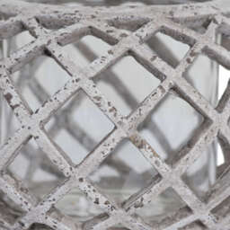 Elegant Design Round Ceramic Lattice Hurricane Lantern - Stone - thumbnail 2