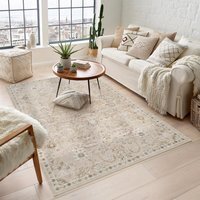 Maia Washable Living Room Traditional Floral Oriental Area Rug Low Pile Non Slip - Beige / 180cm - image 1