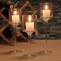 3PCS Clear Glass Tall Stemmed Candlestik Hurricane Candle Holder Home Decor - Transparent