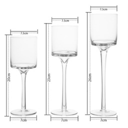 3PCS Clear Glass Tall Stemmed Candlestik Hurricane Candle Holder Home Decor - Transparent - thumbnail 4