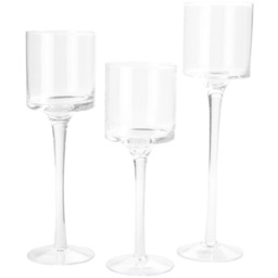 3PCS Clear Glass Tall Stemmed Candlestik Hurricane Candle Holder Home Decor - Transparent - thumbnail 3
