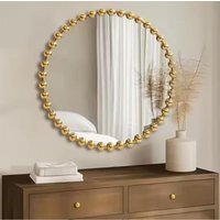 Round Beaded Wall Mirror 60Cm Dia. - Gold