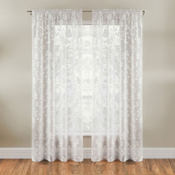 Pair of Slot Top Sheer Linen Look Voile Curtain Panels with Floral Print - White / 137cm - thumbnail 2