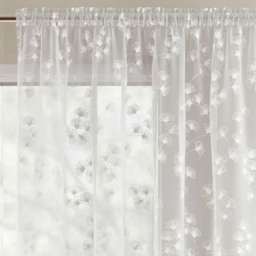 Pair of Slot Top Sheer Linen Look Voile Curtain Panels with Floral Print - White / 137cm - thumbnail 4