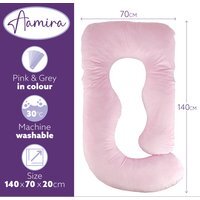 Aamira J-Shaped Pregnancy Pillow Memory Foam Maternity Cushion Pink Grey - Pink and grey - image 1