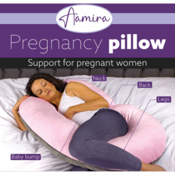 Aamira J-Shaped Pregnancy Pillow Memory Foam Maternity Cushion Pink Grey - Pink and grey - thumbnail 3