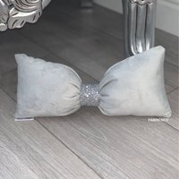 Silver Plush Velvet Bow Cushion - Silver - image 1