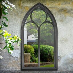 Capulet Black Rustic Chapel Window Garden Wall Mirror 112cm x 61cm - Antique Black - thumbnail 2
