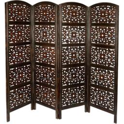 4 Panel Heavy Carved Wooden Room Divider Screen Gamla - White / White - thumbnail 4