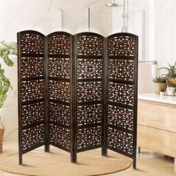 4 Panel Heavy Carved Wooden Room Divider Screen Gamla - White / White - thumbnail 2