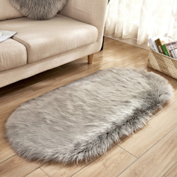 Livingandhome Grey Oval Shaggy Area Rug - Grey / 90cm - thumbnail 2