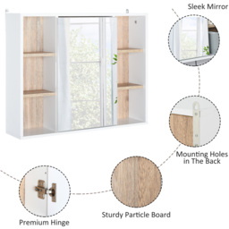HOMCOM Bathroom Mirror Cabinet, Wall Mounted Medicine Cabinet with Shelf - White - thumbnail 5