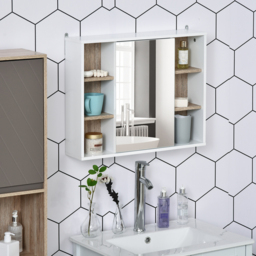 HOMCOM Bathroom Mirror Cabinet, Wall Mounted Medicine Cabinet with Shelf - White - thumbnail 2