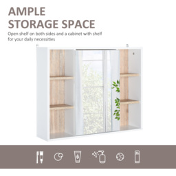 HOMCOM Bathroom Mirror Cabinet, Wall Mounted Medicine Cabinet with Shelf - White - thumbnail 4