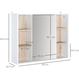 HOMCOM Bathroom Mirror Cabinet, Wall Mounted Medicine Cabinet with Shelf - White - thumbnail 3