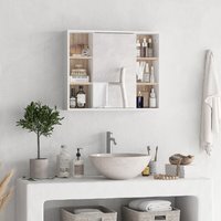 HOMCOM Bathroom Mirror Cabinet, Wall Mounted Medicine Cabinet with Shelf - White - thumbnail 1
