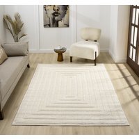Isabella Living Room Area Rugs - Embossed Geometric Rectangle Design Rug - Cream / 170cm - image 1