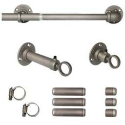 Gun Metal Industrial Room Darkening Extendable Metal Curtain Pole Set - Gunmetal Grey / 70cm - thumbnail 2