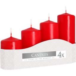 Set of 4 Red Pillar Candles 11-33H Burn Time - Red - thumbnail 2