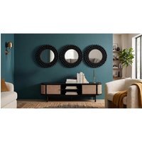 3x Round Black Beaded Wall Mirror Plastic Frame 25Cm - Blacky