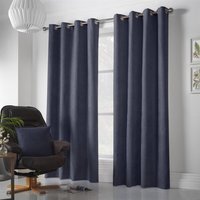 Velvet Chenille Eyelet Ring Top Curtains - Navy / 229cm - image 1