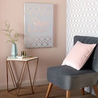 Art for the Home Lets Stay Home Metallic Typography Canvas - Grey