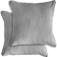 Pair of Goodwood Textured Wave Pattern Cushion Covers - 43x43cm - Cases Only - Silver - thumbnail 1
