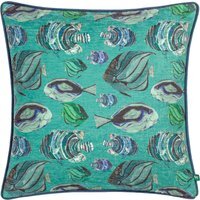 Abyss Fish Repeat Chenille Cushion - Teal / Polyester - image 1