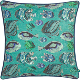 Abyss Fish Repeat Chenille Cushion - Teal / Polyester - thumbnail 2