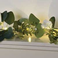 20 LED Floral Garland - White and Green - thumbnail 1
