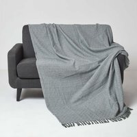 Homescapes Malda Cotton Throw with Tassels - Green / 200cm