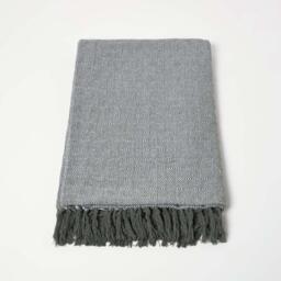 Homescapes Malda Cotton Throw with Tassels - Green / 200cm - thumbnail 2