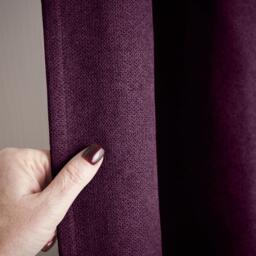 Velvet Chenille Thermal Fleece Lined Pencil Pleat Taped Top Door Curtain - Aubergine - thumbnail 3