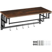 Coat Rack, Wall Mounted, Shelf, Hanging Rail, 5 Hooks - Industrial Wood Dark - image 1