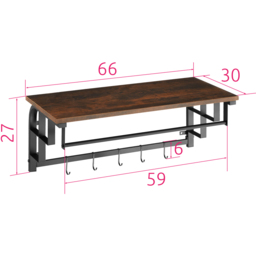Coat Rack, Wall Mounted, Shelf, Hanging Rail, 5 Hooks - Industrial Wood Dark - thumbnail 5