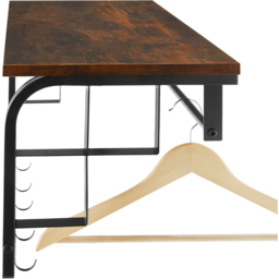 Coat Rack, Wall Mounted, Shelf, Hanging Rail, 5 Hooks - Industrial Wood Dark - thumbnail 4