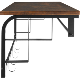 Coat Rack, Wall Mounted, Shelf, Hanging Rail, 5 Hooks - Industrial Wood Dark - thumbnail 2