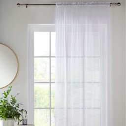 Pair of Slot Top Sheer Plain Woven Voile Curtain Panels - White / 183cm - thumbnail 2