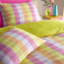 Neola Striped Reversible Duvet Cover Set - Fuchsia/Lime / Double - thumbnail 3