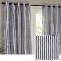 Hebden Striped Cotton Eyelet Curtain Pair - Navy / 117cm / 183cm - image 1