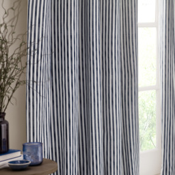 Hebden Striped Cotton Eyelet Curtain Pair - Navy / 117cm / 183cm - thumbnail 4