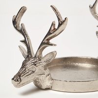 Silver Reindeer Double Stag Candle Holder - Silver