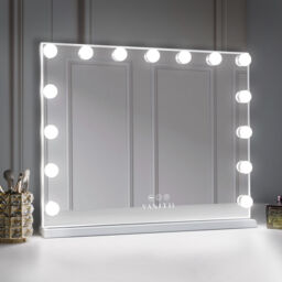 VANITII Mary Hollywood Vanity Make Up Mirror 15 Dimmable LED Bulbs - Metal White - thumbnail 3