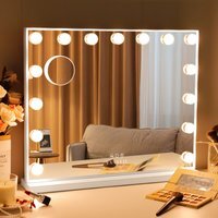 VANITII Mary Hollywood Vanity Make Up Mirror 15 Dimmable LED Bulbs - Metal White