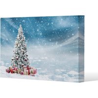 Beautiful Decorated Snowed In Christmas Tree Gallery Canvas - Blue / 51cm / 77cm - thumbnail 1